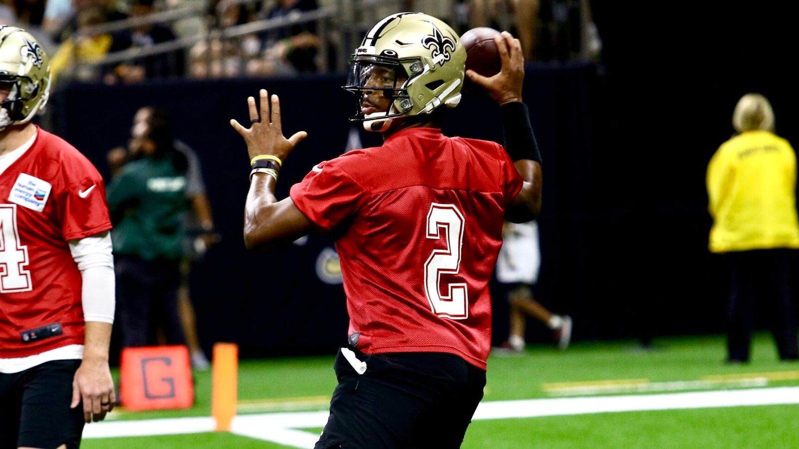 LB Chase Hansen intercepts it and - New Orleans Saints